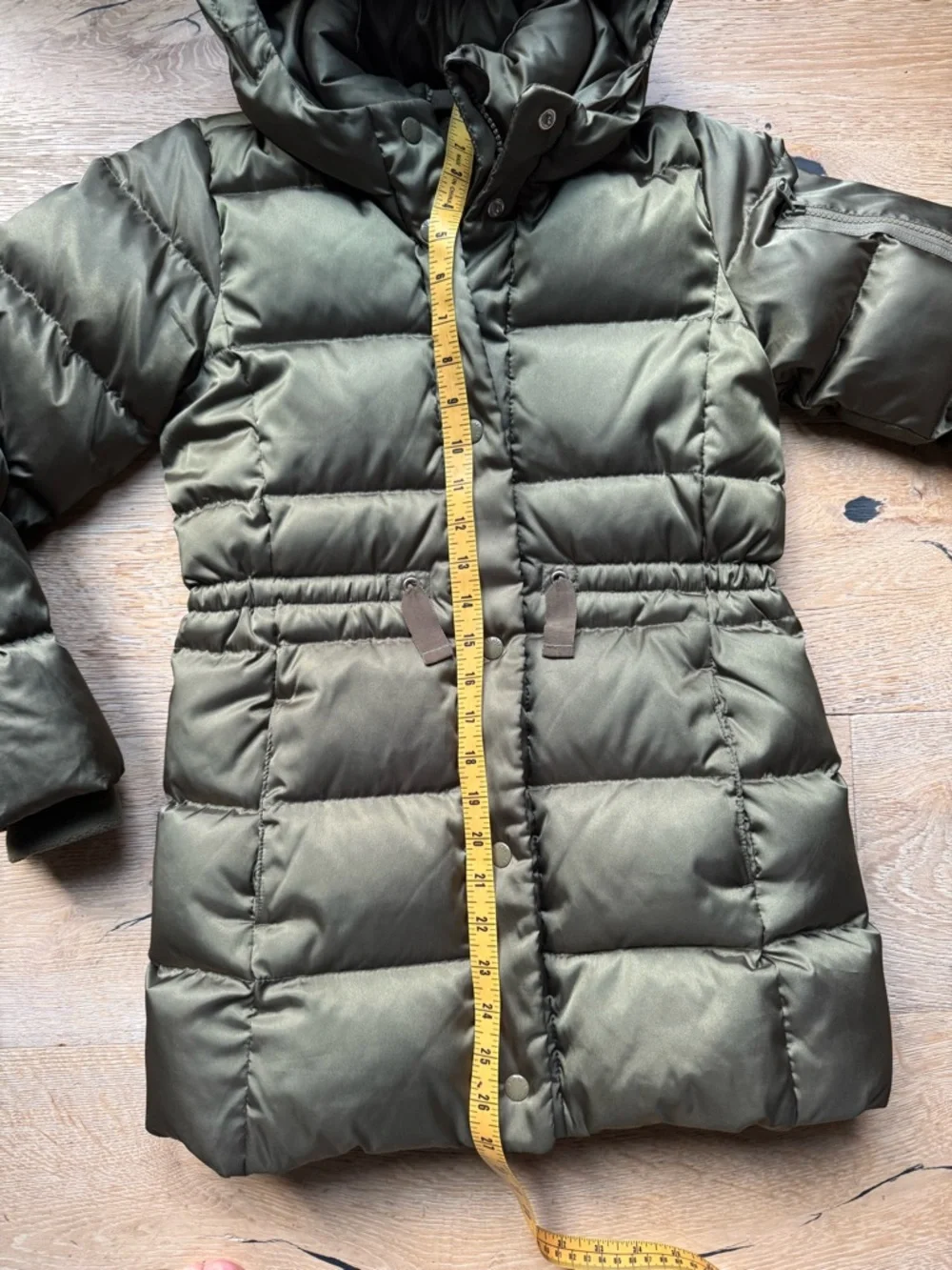 Girls' DOWN Puffer Olive Green Puffer Hooded Coat Sz L /10 great cond PriceFirm!